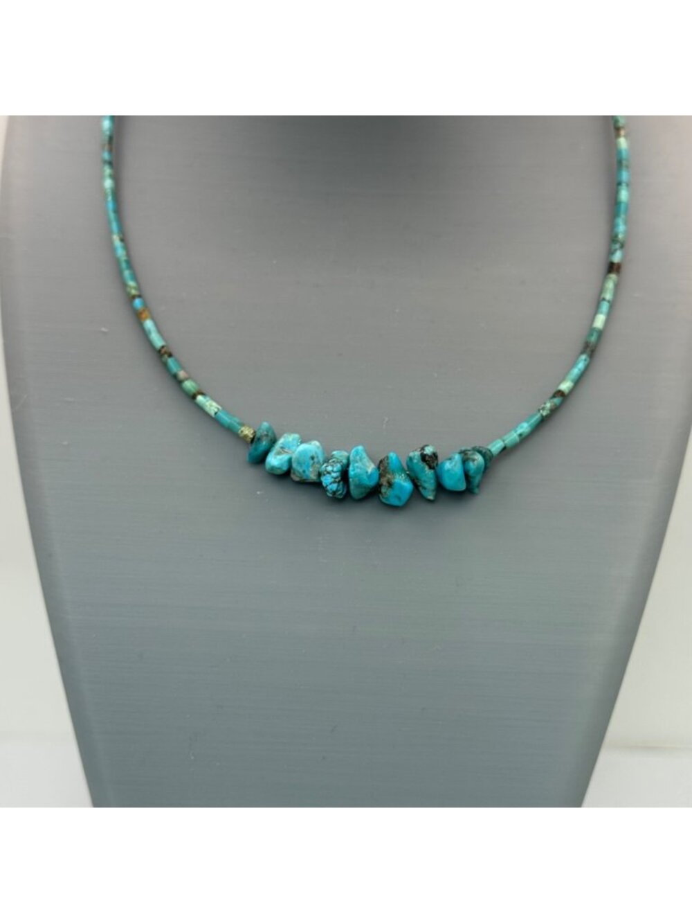 Turquoise Heishi Beaded Necklace Native American Nugget Choker 16" Lightweight